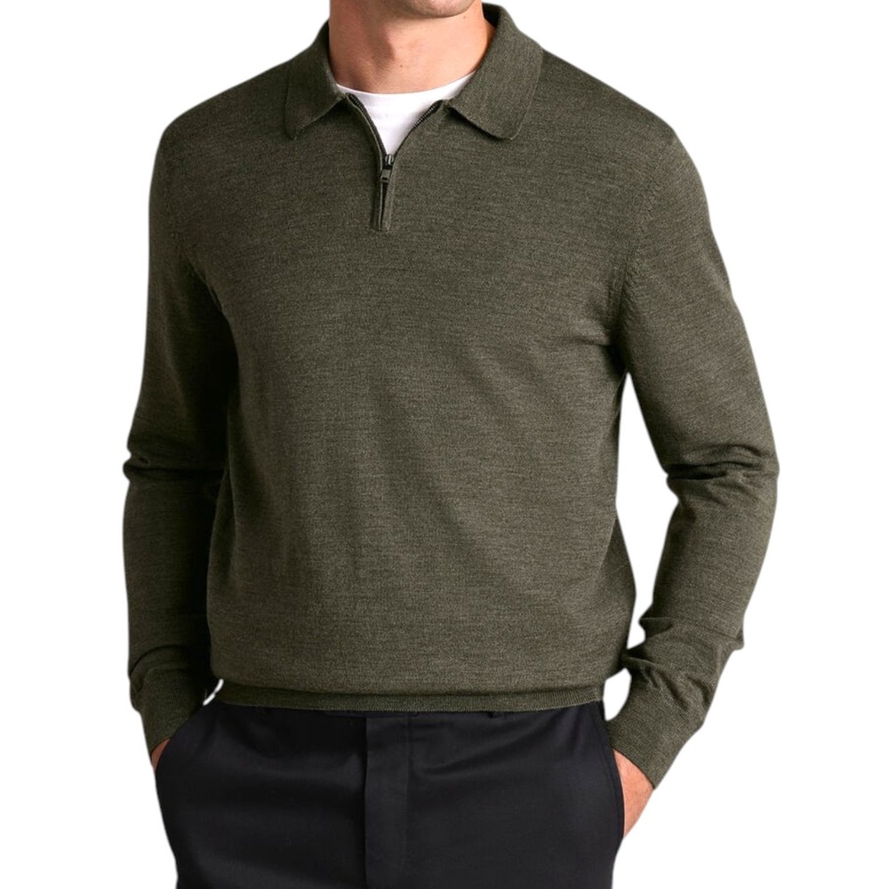 Charles Tyrwhitt Pure Merino Wool Quarter Zip Polo Mens XL Olive Knit Sweater